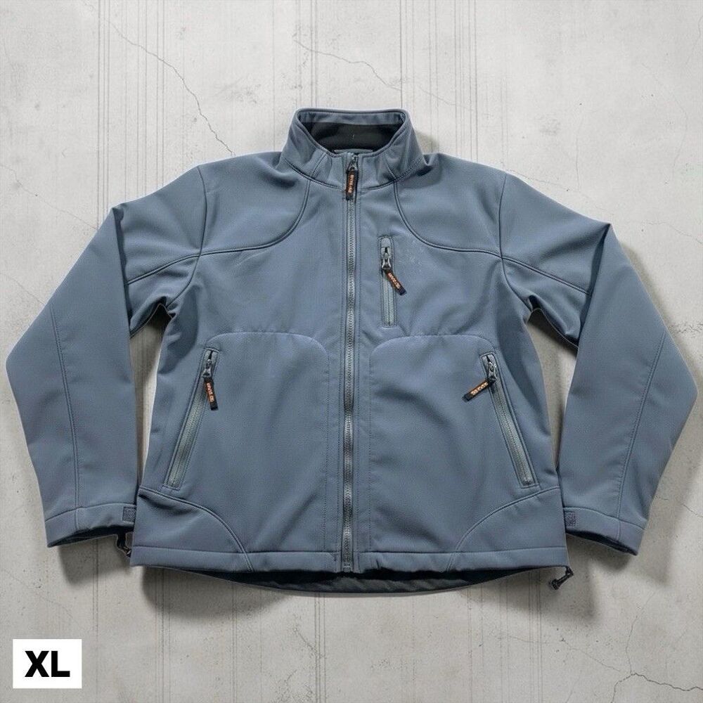 Oobe Soft Shell Jacket Mens XL Fleece Lined Full Zip Blue Pockets Wind Resistant